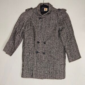 Vintage Winnie the Pooh Kids Size 7 Herringbone Double‎ Breasted Wool Blend Coat
